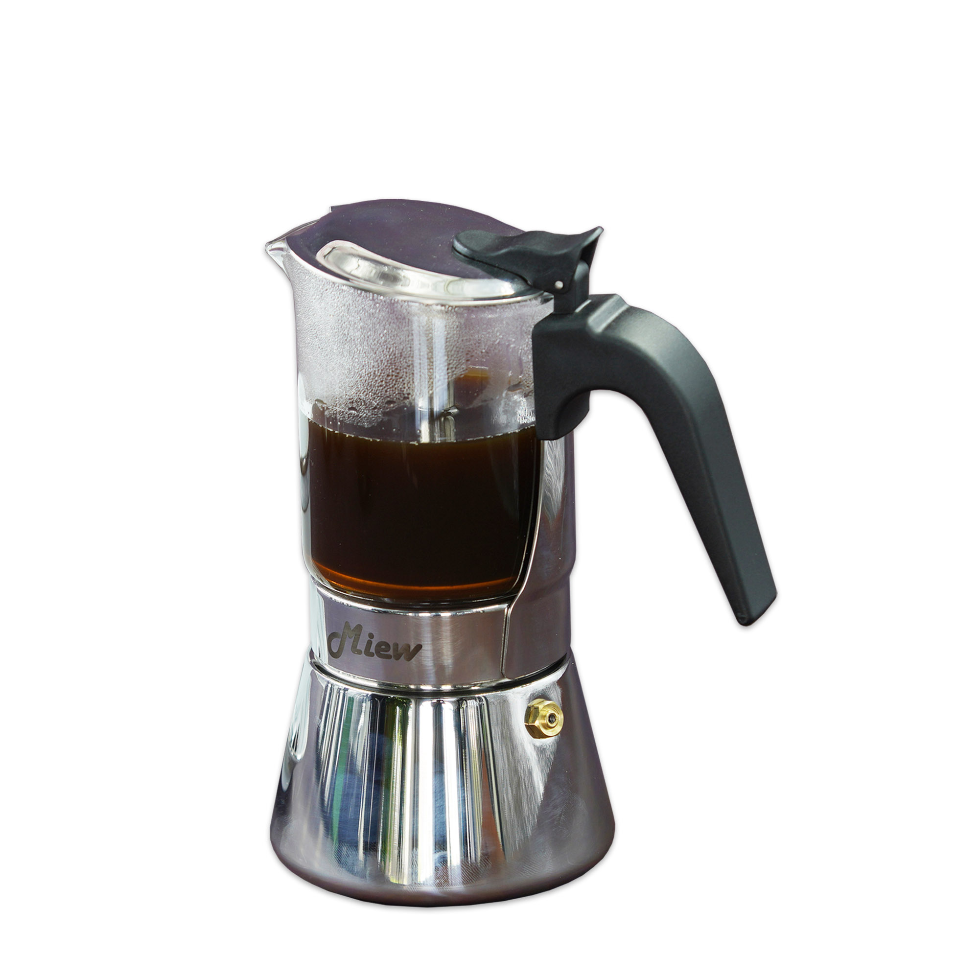 Miew Moka pot／Coffee Maker มอคค่าพอท เครื่องชงกาแฟ กาต้มกาแฟ หม้อชงกาแฟ สแตนเลสสตีล+แก้ว รุ่นAX633160