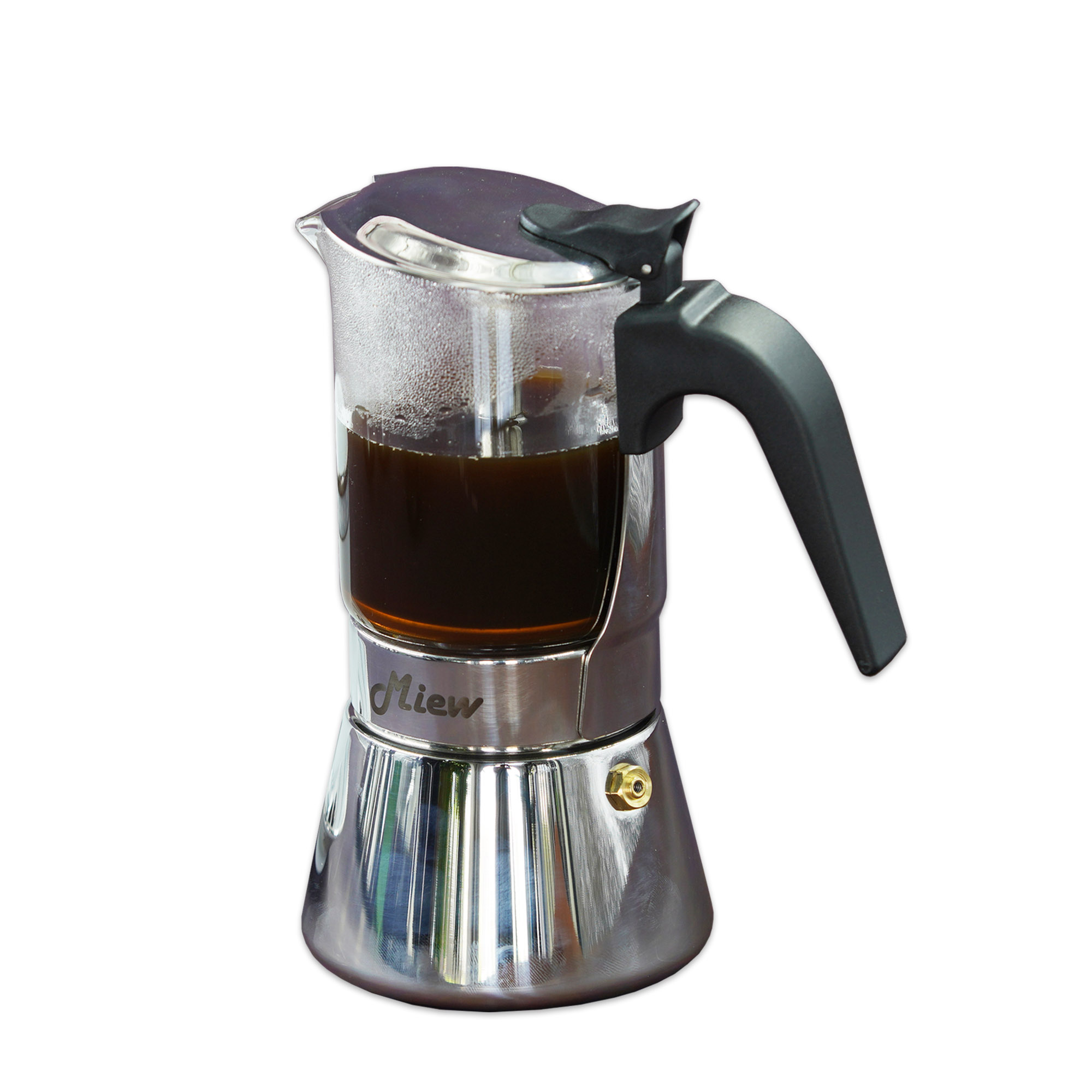 Miew Moka pot／Coffee Maker มอคค่าพอท เครื่องชงกาแฟ กาต้มกาแฟ หม้อชงกาแฟ สแตนเลสสตีล+แก้ว รุ่นAX633240