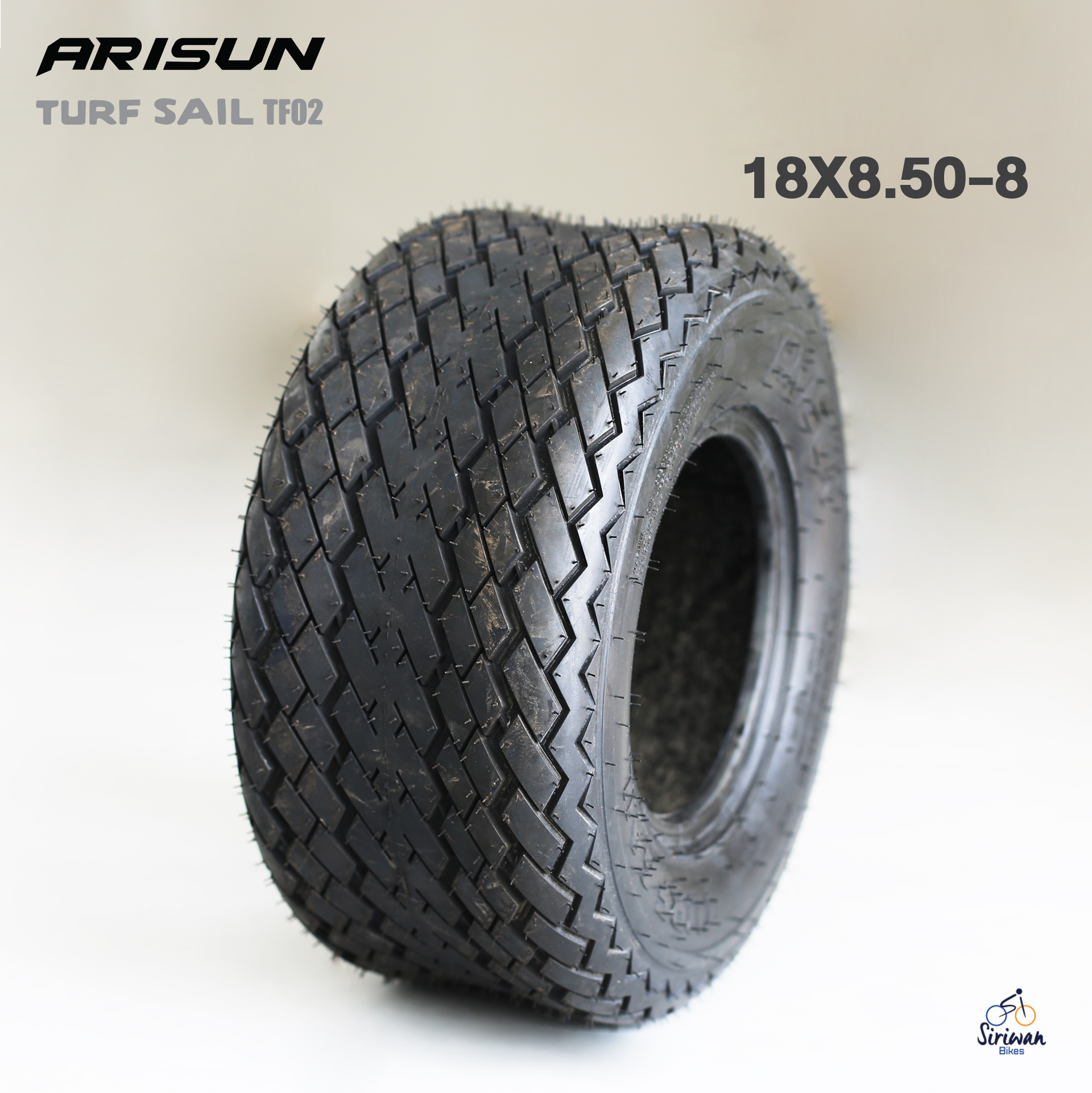 ARISUN รุ่น  TURF SAIL TF02  ยางรถกอล์ฟ ขนาด 18x8.50-8   รับน้ำหนักสูงสุด (Max.Load) 375 kg. รองรับความดันลมสูงสุด (Inflated Pressure) 22 PSI  (1เส้น)  รุ่น V40201